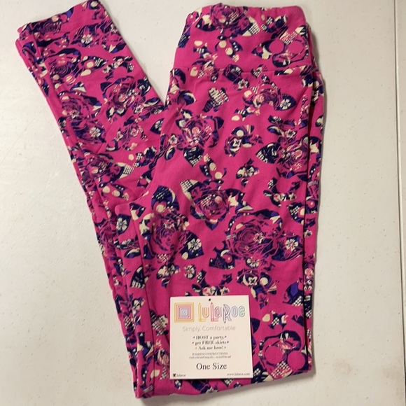LuLaRoe OS One Size Pink Floral Leggings NWT - Picture 5 of 8